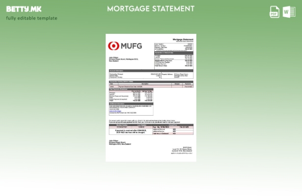 модерен стил Нов Зеланд MUFG банка извод за хипотека Шаблон за Word и PDF